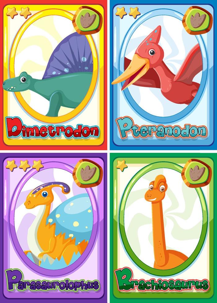 conjunto de tarjetas de personaje de dibujos animados de dinosaurios vector