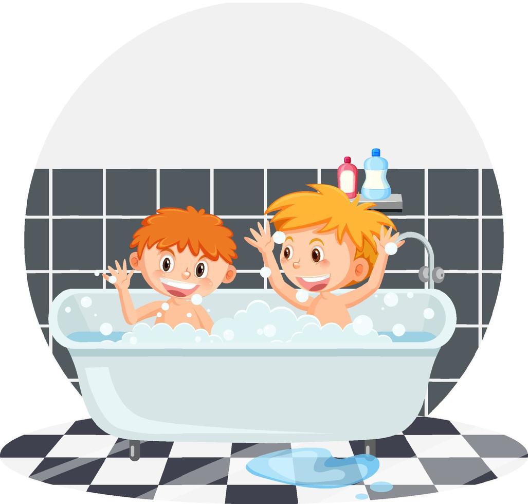 niños felices en la bañera vector