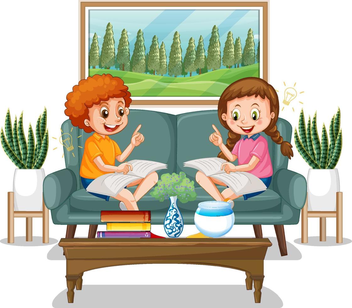 Children reading books at home vector