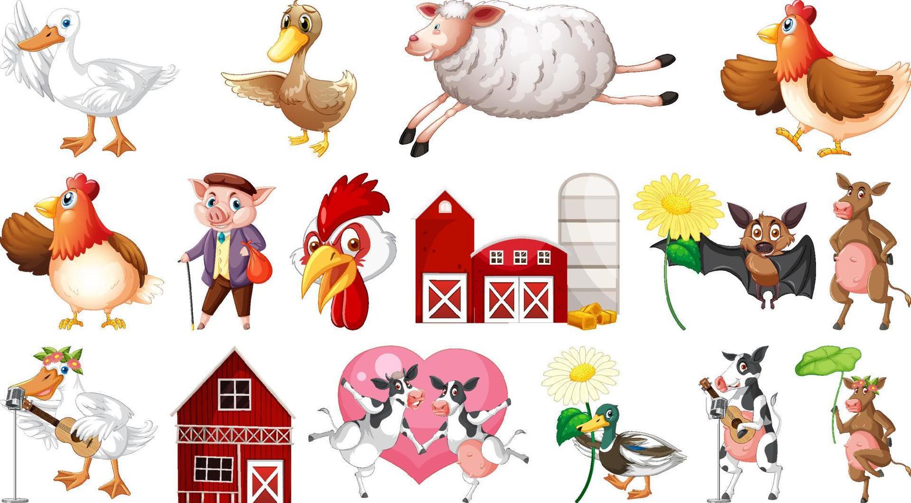 Farm animals and barn on white background vector