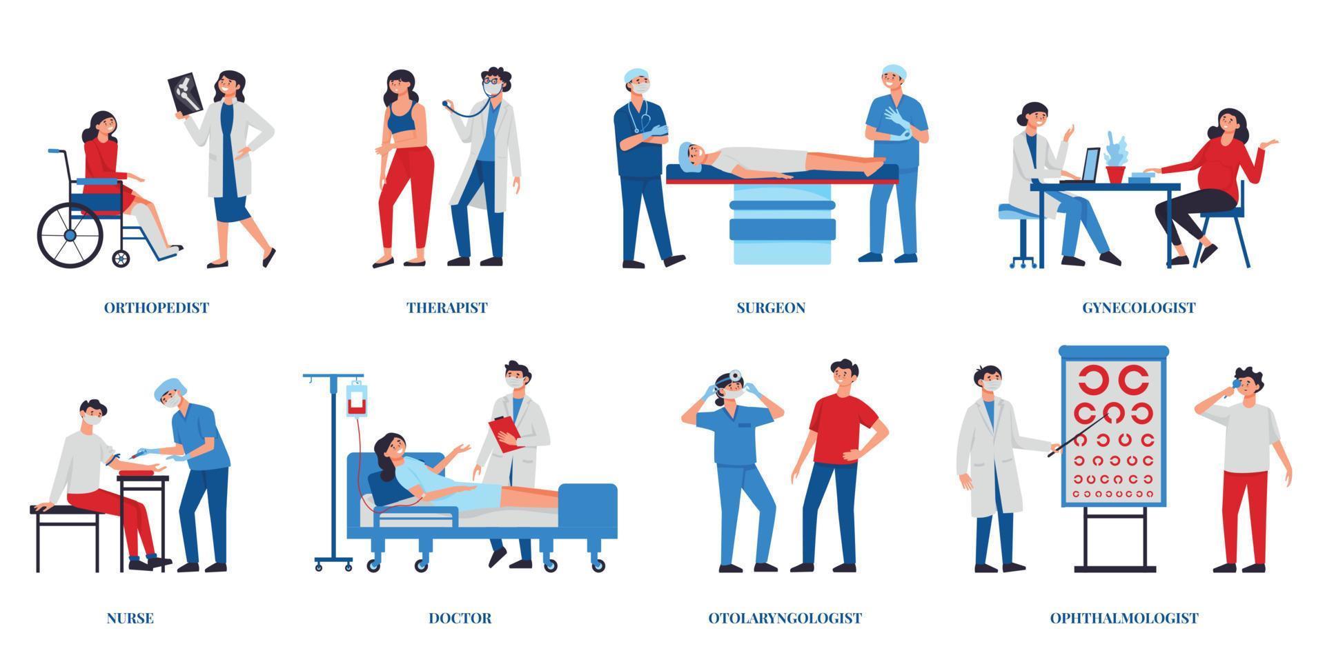 Doctors With Patients Set vector