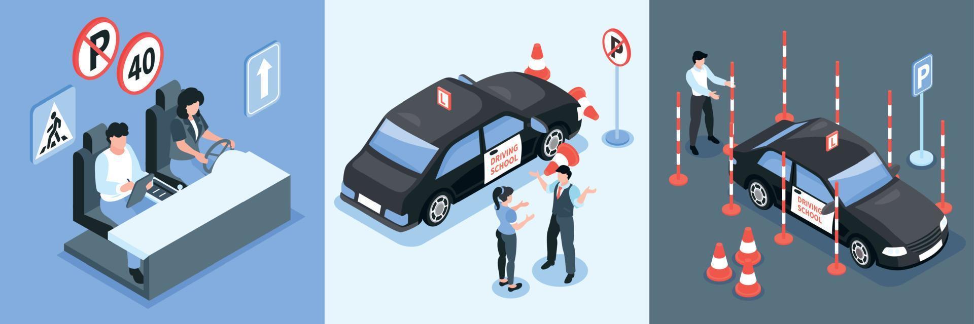 Isometric Driving School Design Concept Set vector