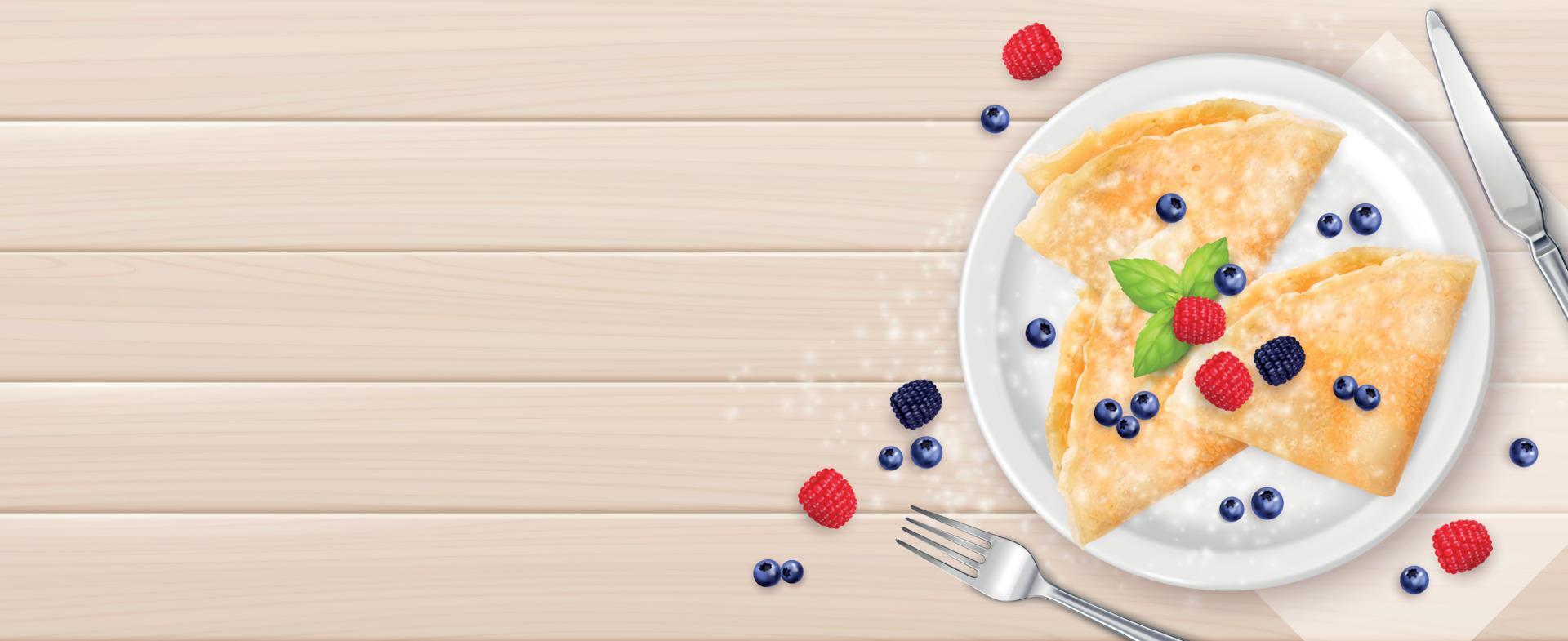 Maslenitsa Pancakes Realistic Wooden Background vector