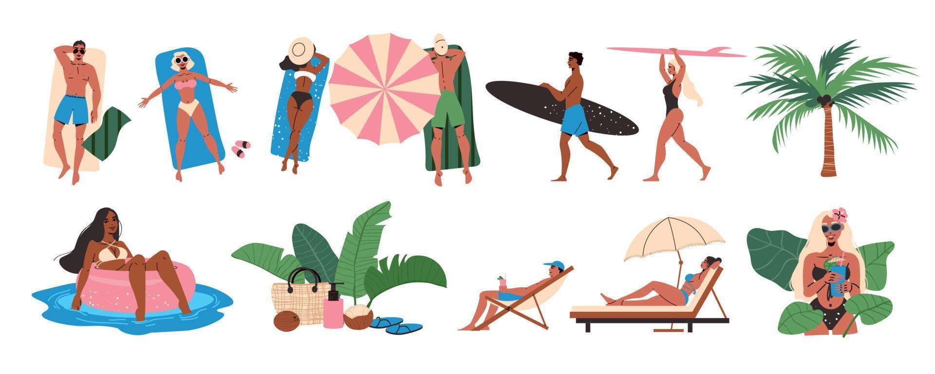 Beach Holiday Flat Set vector
