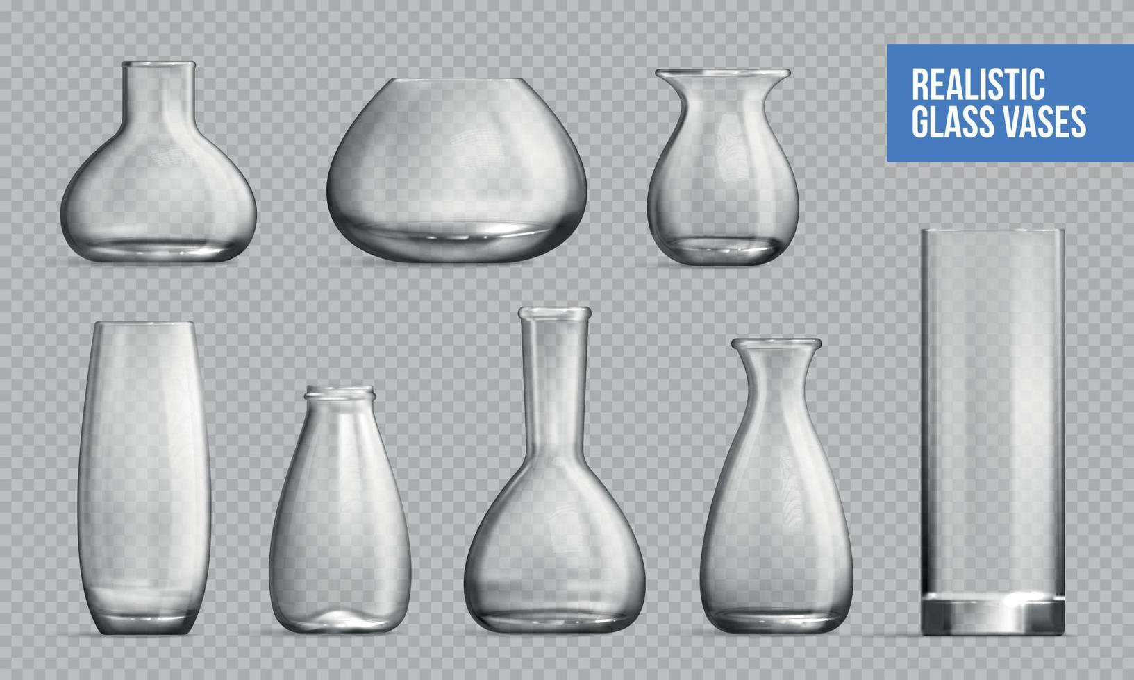 conjunto transparente de maqueta de jarrón de vidrio vector