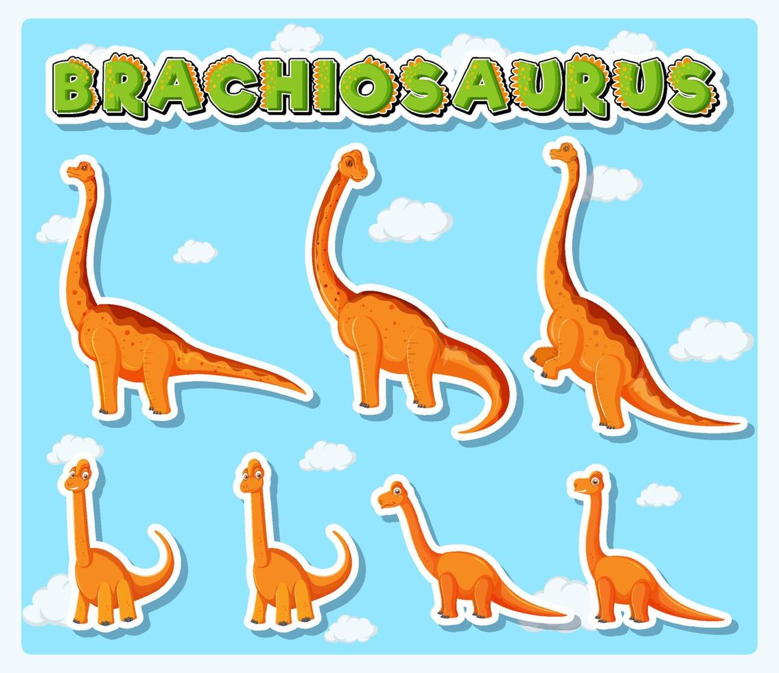 Set of cute brachiosaurus dinosaur characters vector