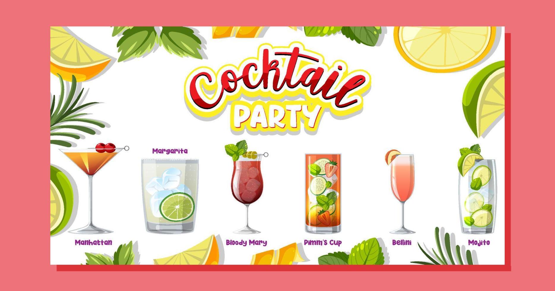 Cocktail party menu banner vector