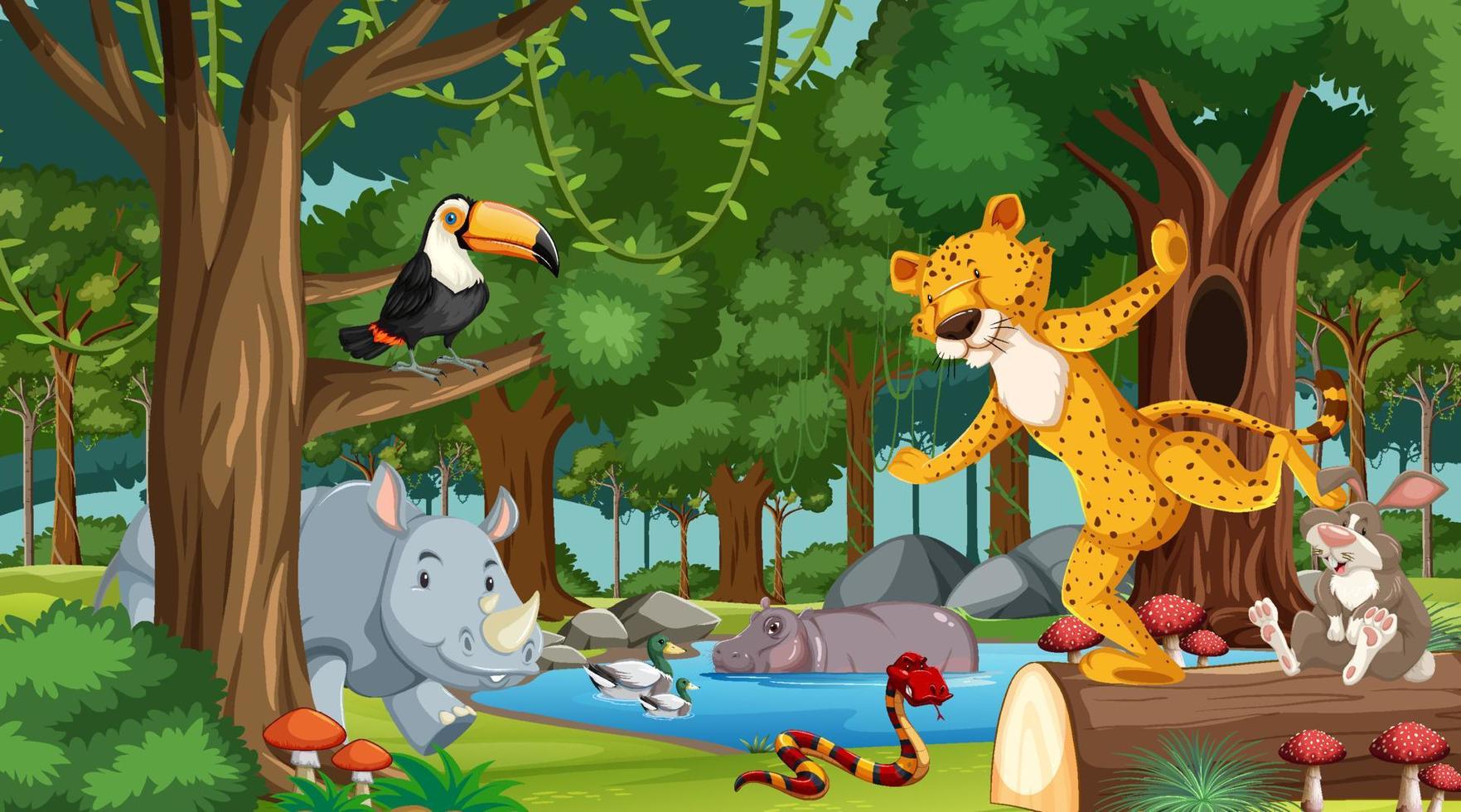 dibujos animados de animales salvajes en el bosque vector