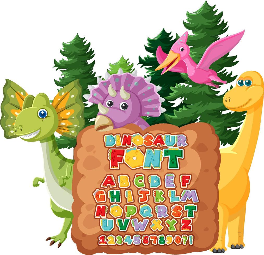 Dinosaur font a-z with cartoon character vector