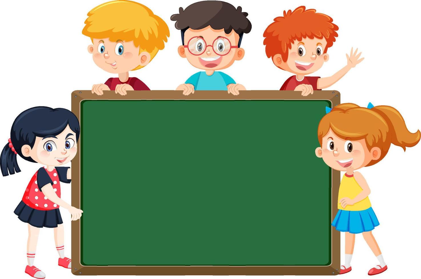 Cute children with empty chalkboard isolated vector