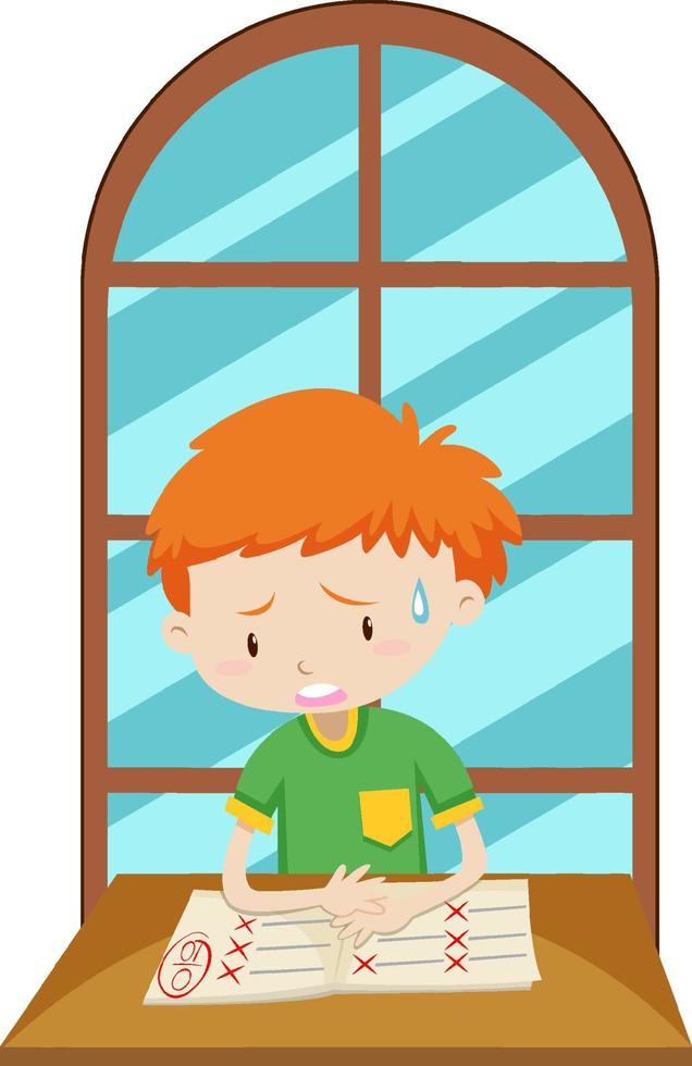 Student boy doing homework simple cartoon character vector