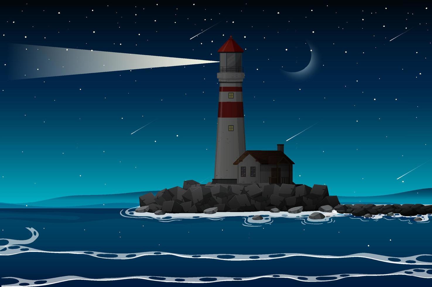 Lighthouse on the coast at night vector