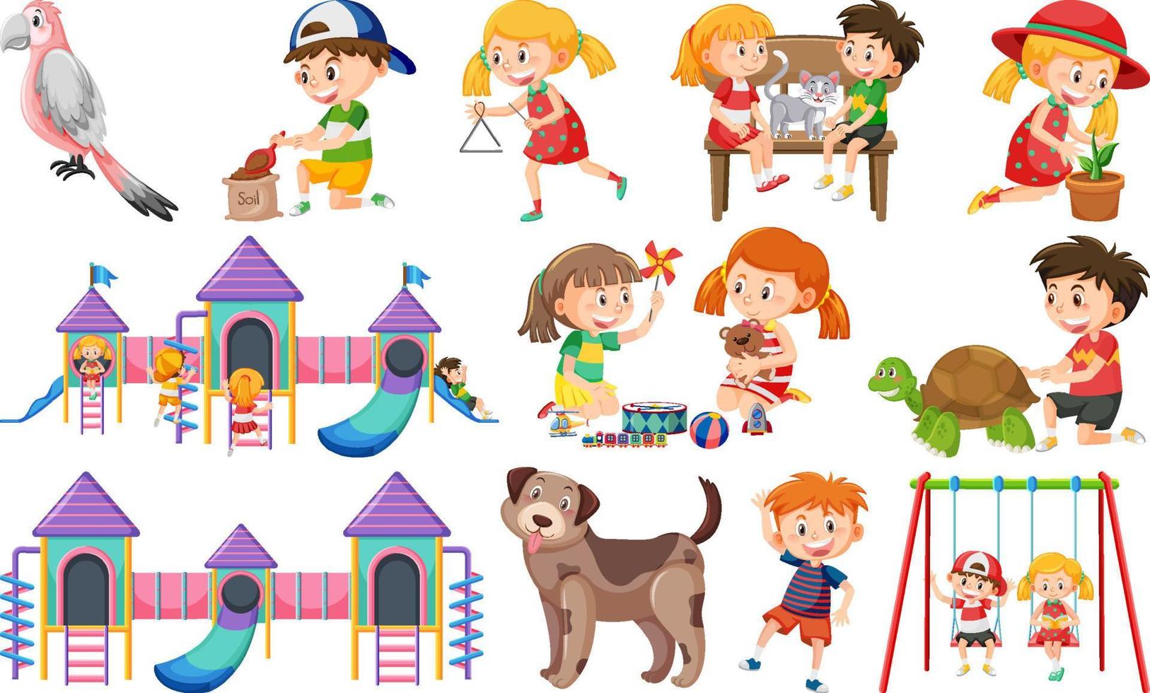 Set of cute kids and objects vector