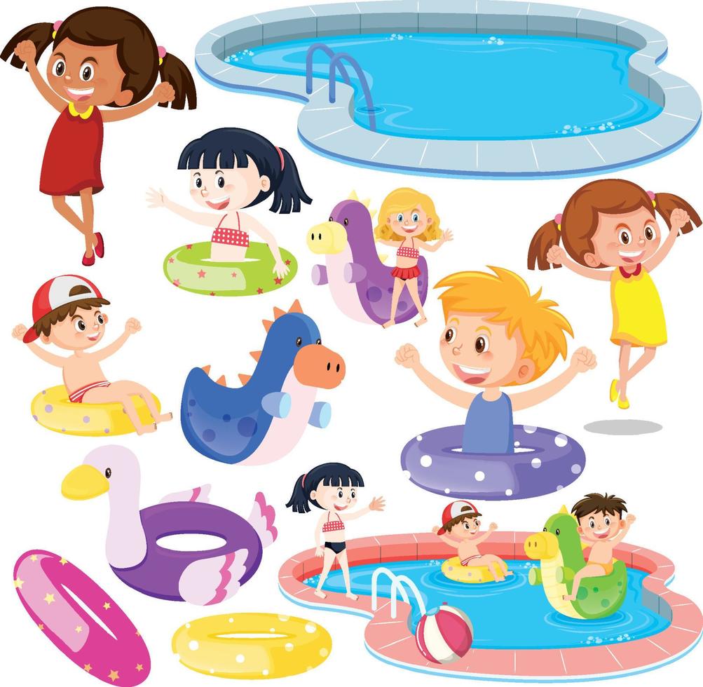 Set of different cute kids and objects vector