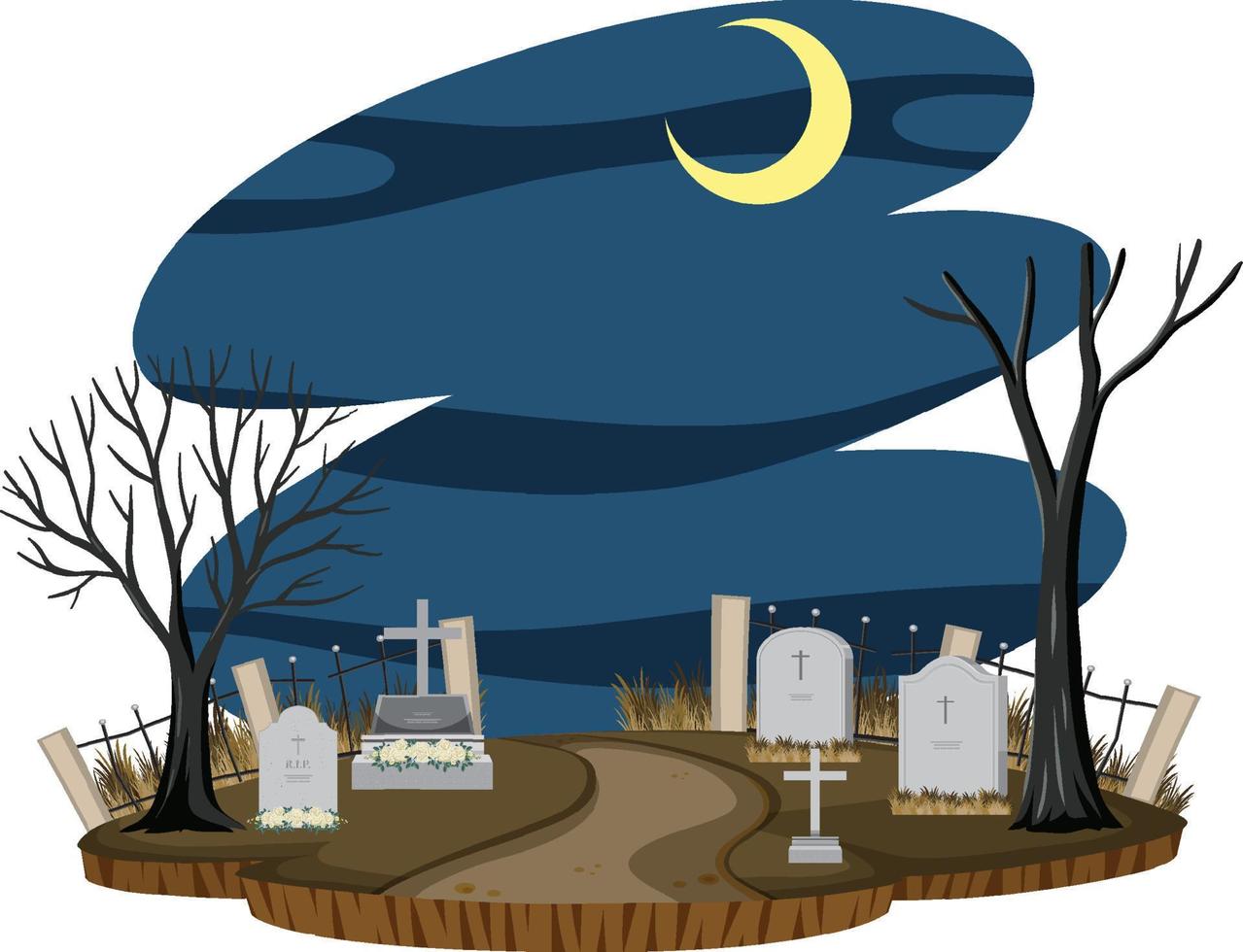 Cemetery graveyard scene isolated vector