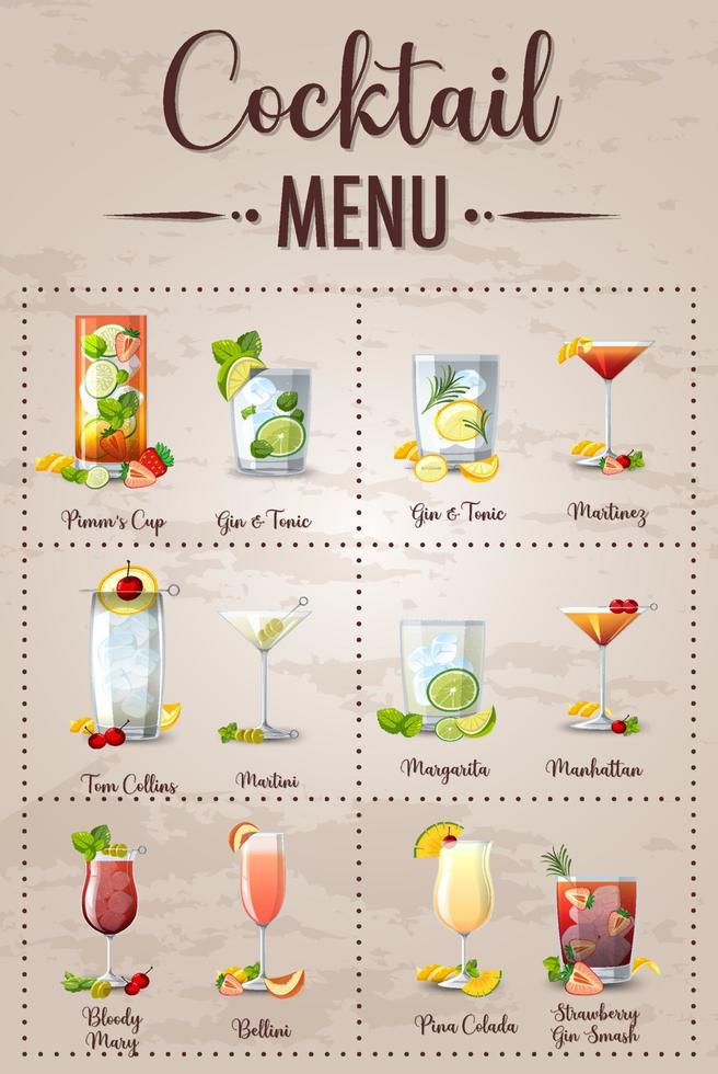 A printed menu of cocktails vector