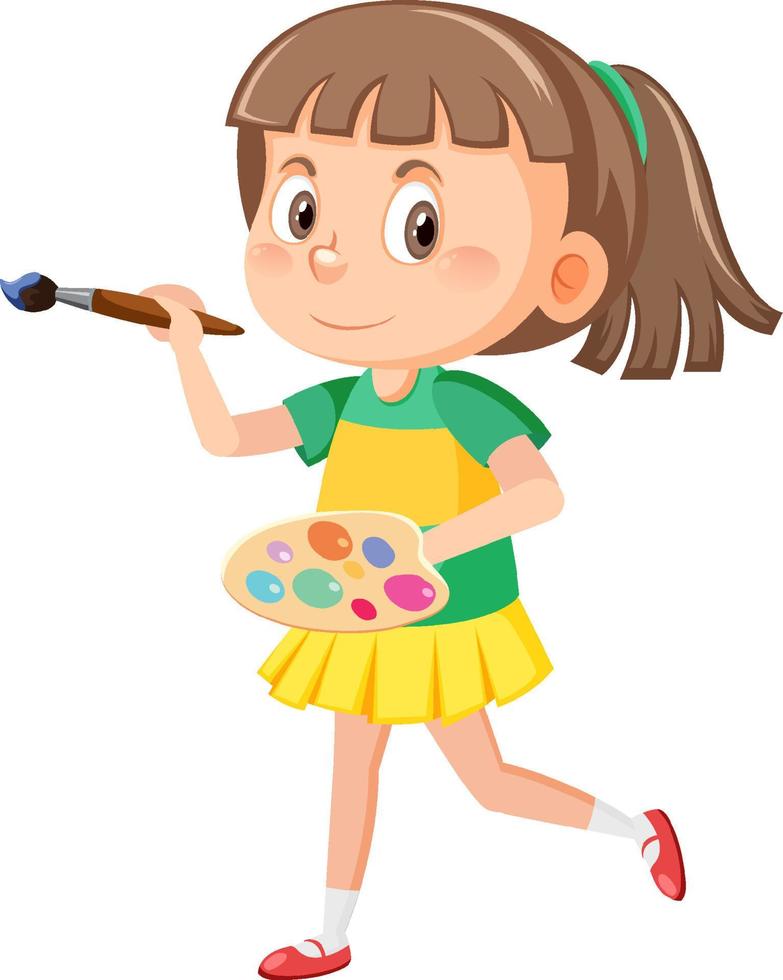 personaje plano dibujo bonito pequeño niña dibujar en lienzo. contento niño  pintura en caballete. sonriente bonito niños con cepillo y pinturas  creativo niños aprender cuadro. dibujos animados diseño vector ilustración  24151903 Vector