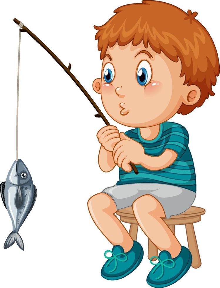 Happy kid sitting on a chair fishing vector