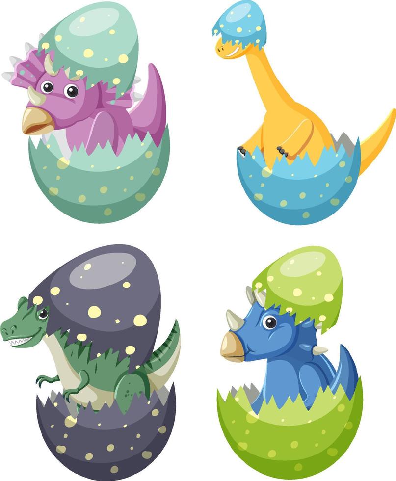 Set of cute dinosaur cartoon characters vector