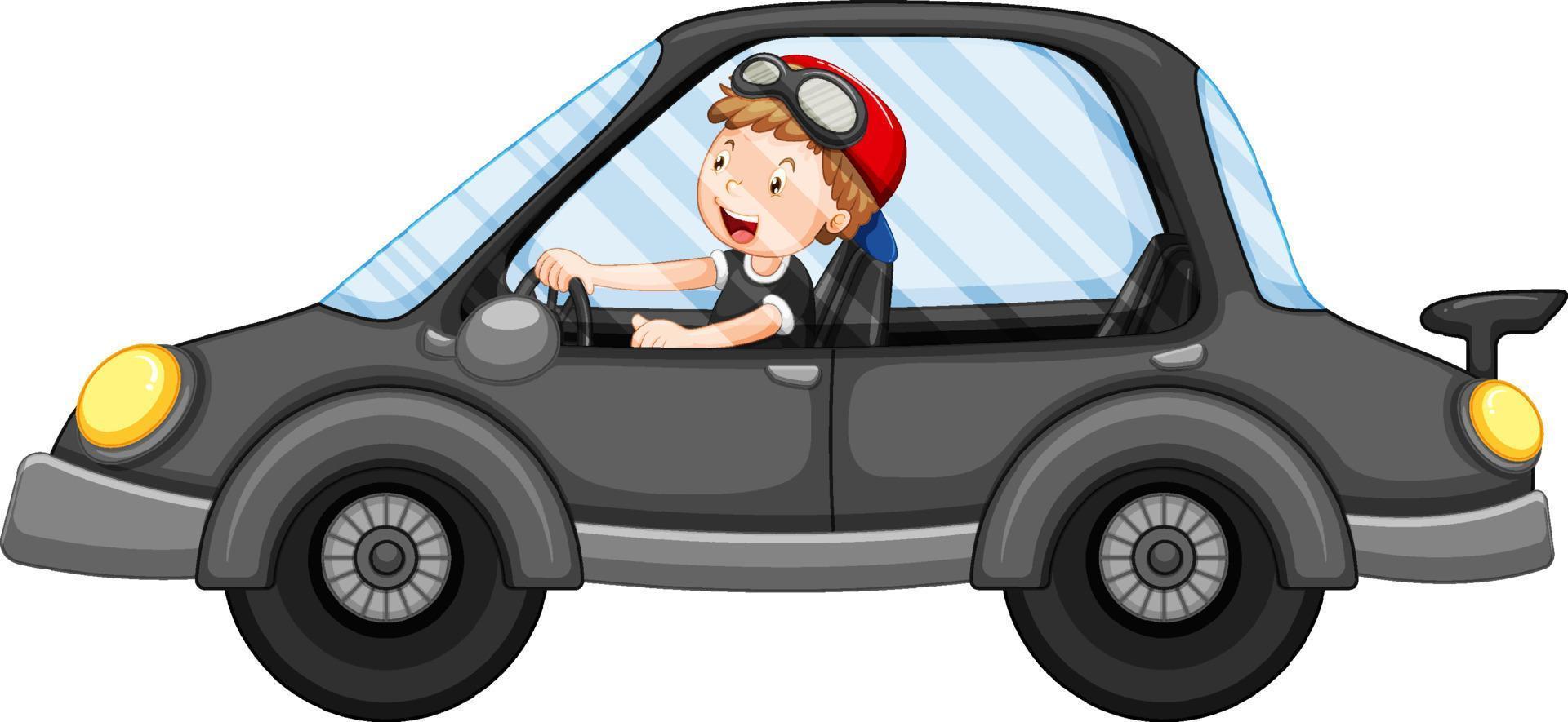 Cartoon girl driving black car vector