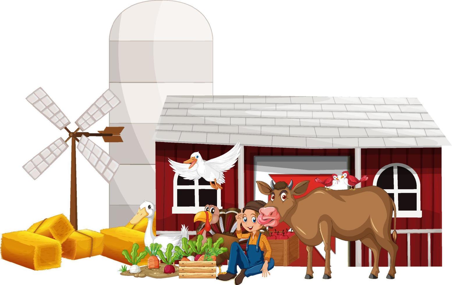 Farming theme with farmer and animals vector