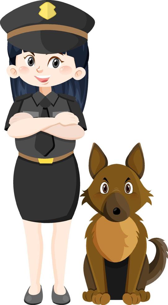 personaje de dibujos animados de oficial de policía con un perro sobre fondo blanco vector