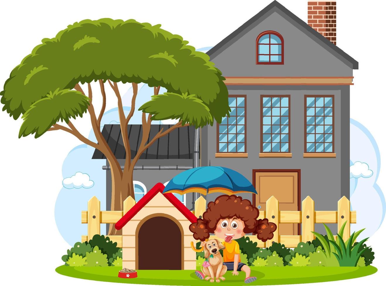 In front of a house with cartoon character vector