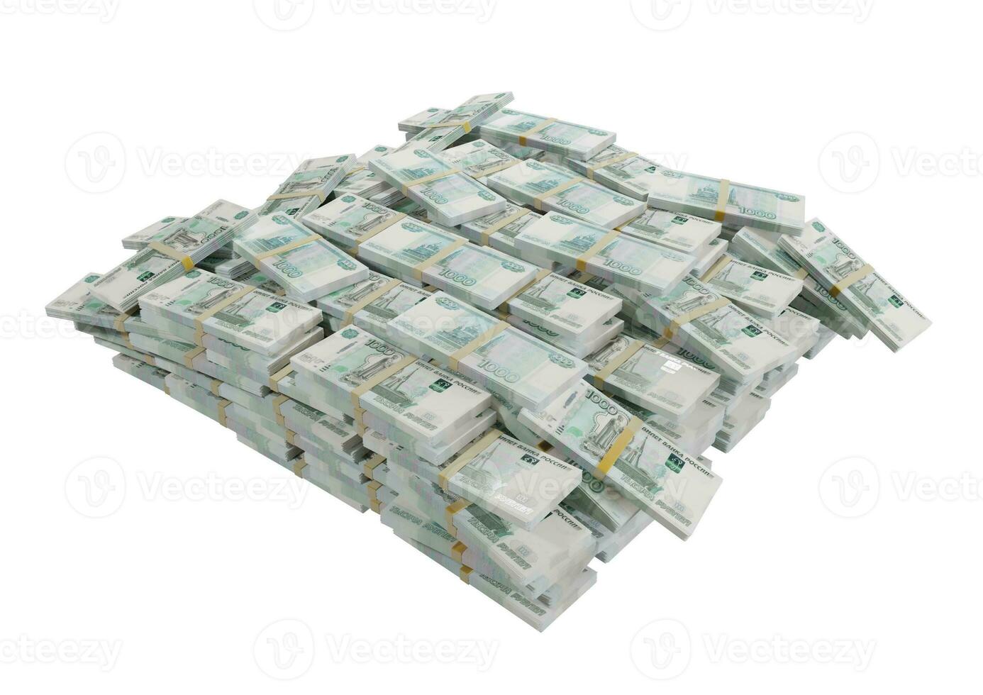 Stack Russian cash or banknotes of Rusia rubles scattered on a white background isolated The concept of Economic, Finance, Background, news, social media and texture of money 3d Rendering photo