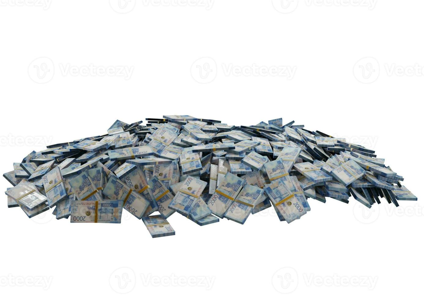 Stack Russian cash or banknotes of Rusia rubles scattered on a white background isolated The concept of Economic, Finance, Background, news, social media and texture of money 3d Rendering photo