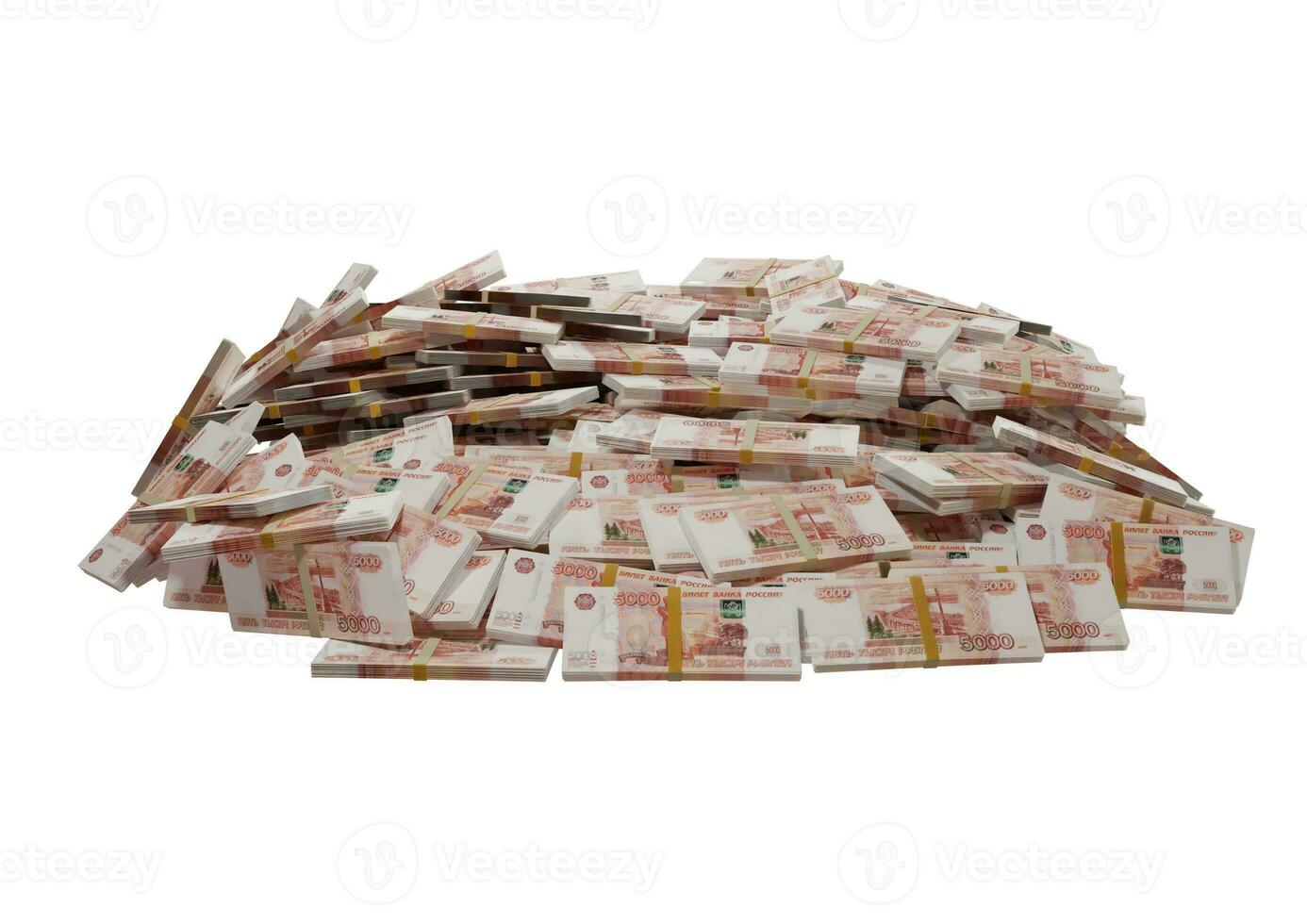 Stack Russian cash or banknotes of Rusia rubles scattered on a white background isolated The concept of Economic, Finance, Background, news, social media and texture of money 3d Rendering photo