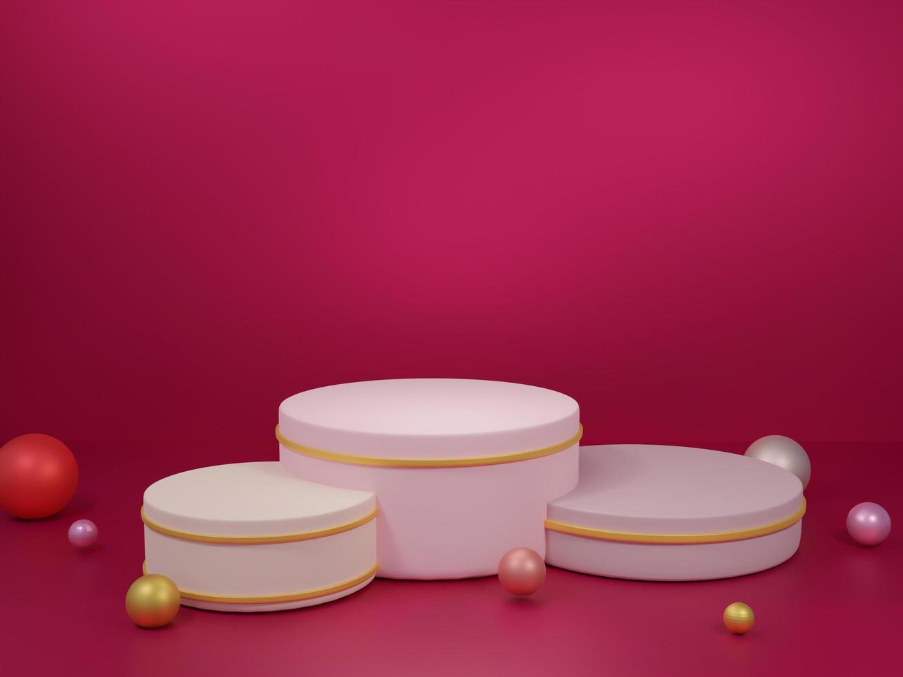 3d render, Minimal product display background, Geometric shape pink pastel, Podium geometric, Colorful balls, Red background. photo