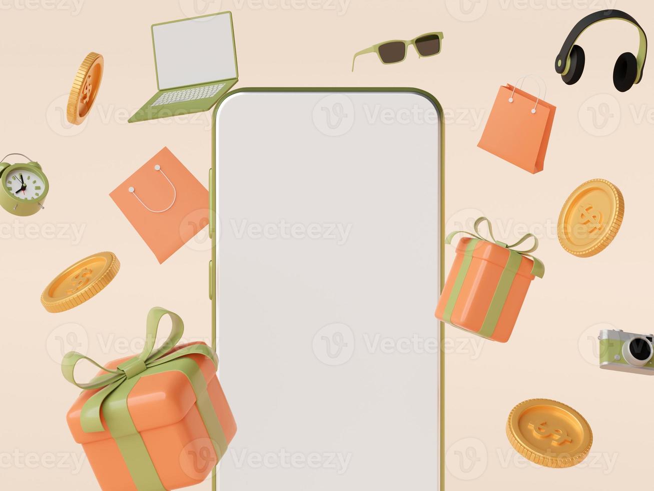 E-commerce concept, Shopping online on mobile application, 3d rendering photo