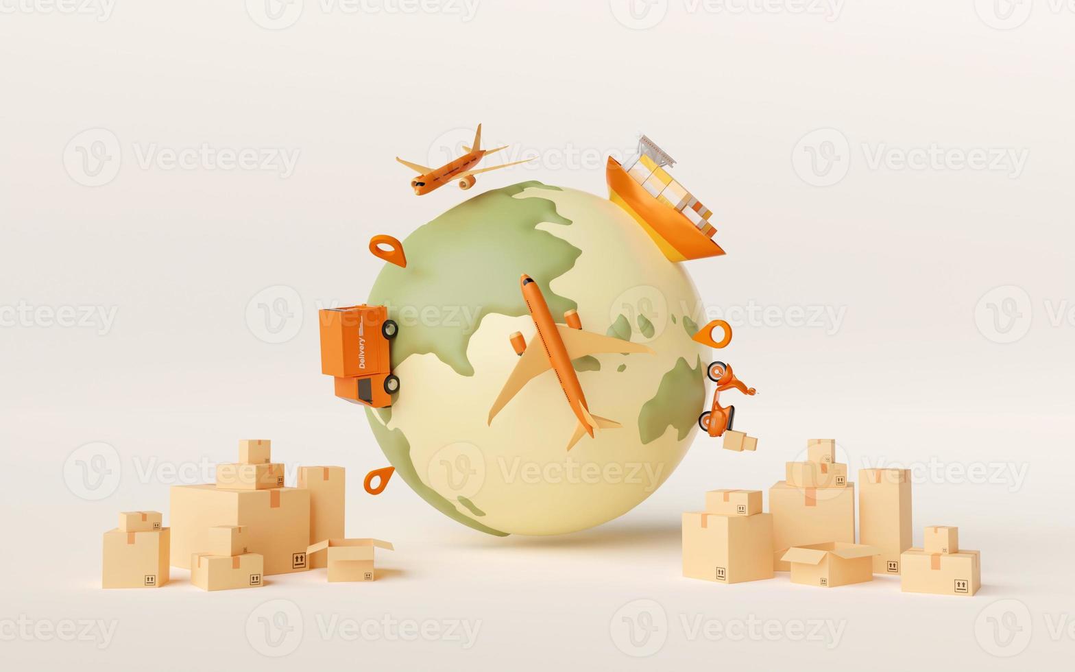 Global logistics, delivery and cargo transportation, 3d illustration photo
