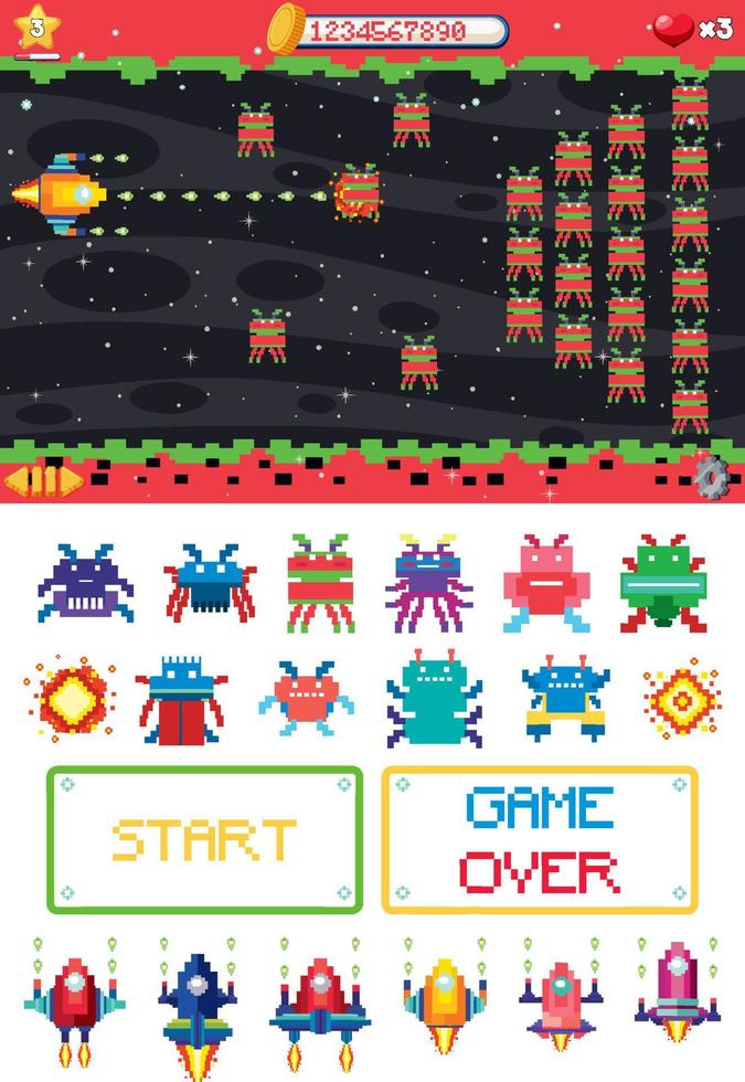 Platform game interface design with icons isolated vector