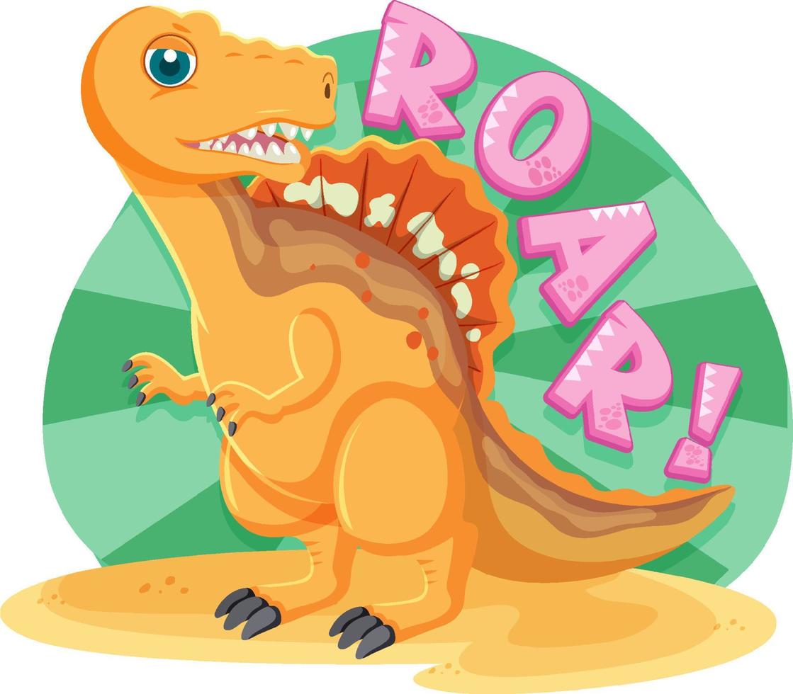 Cute dinosaur with word roar vector