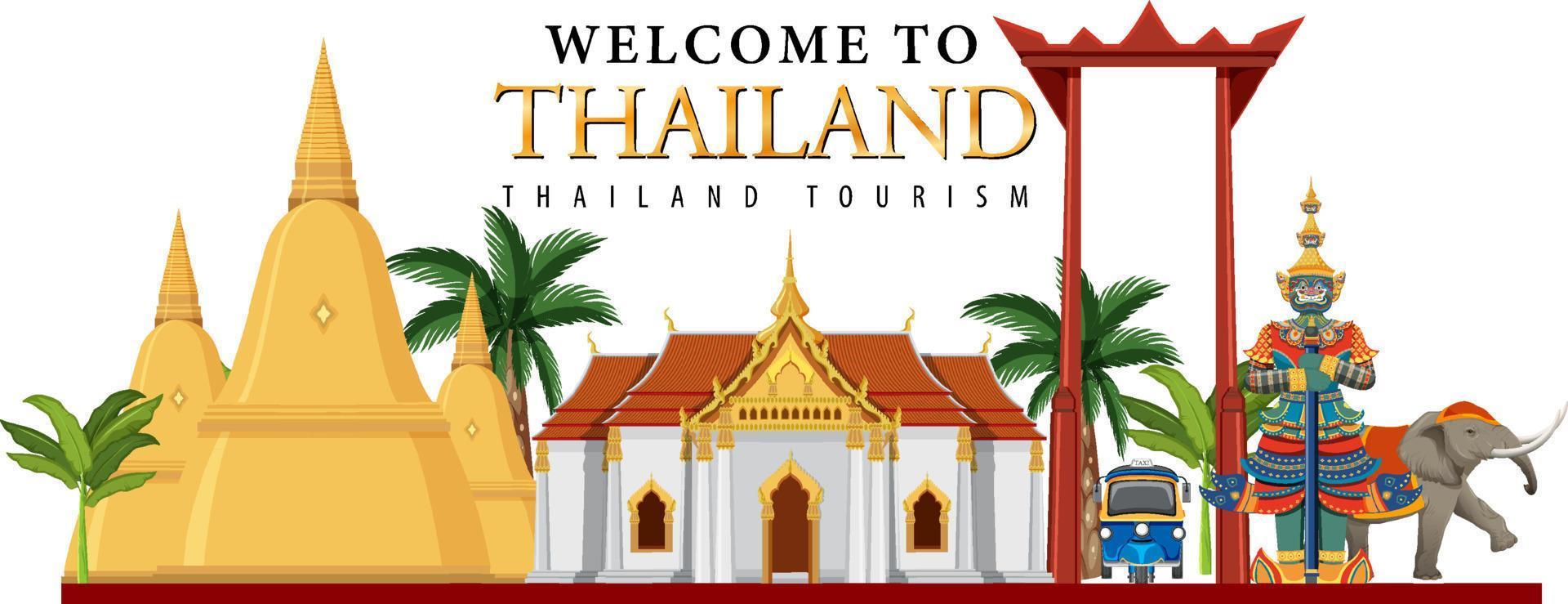 bienvenido a tailandia banner y puntos de referencia vector