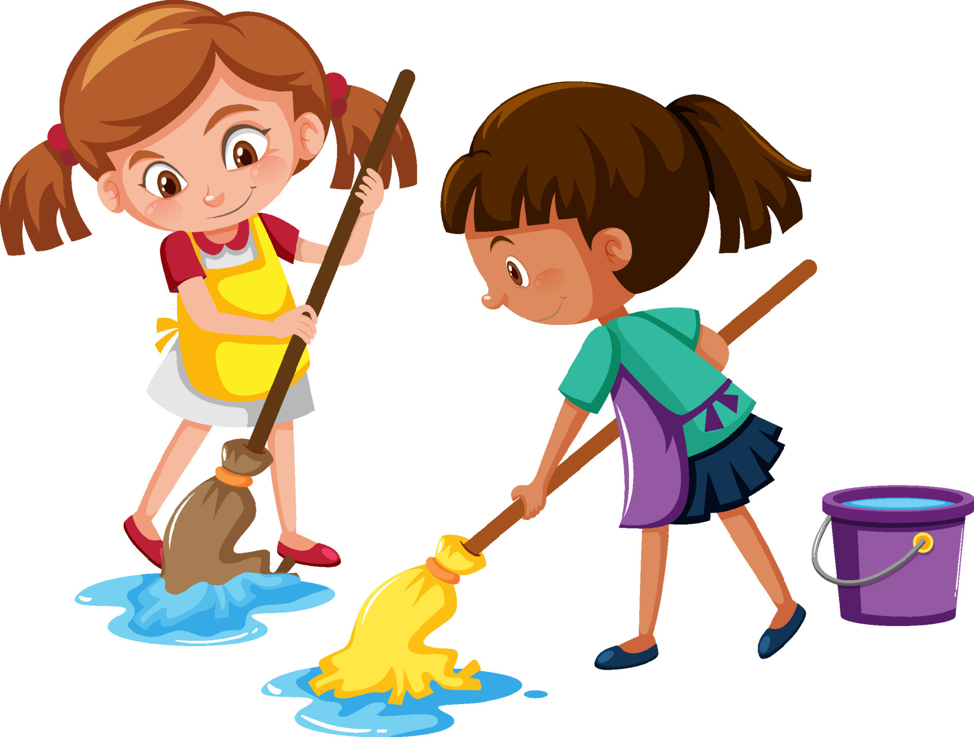 Girl mopping the floor on white background 8138049 Vector Art at Vecteezy