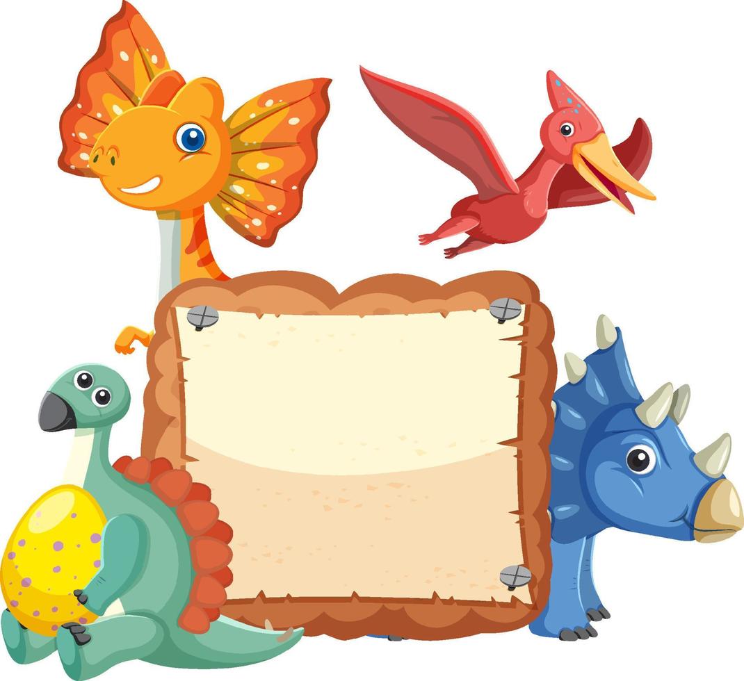 tablero vacío con lindos personajes de dibujos animados de dinosaurios vector