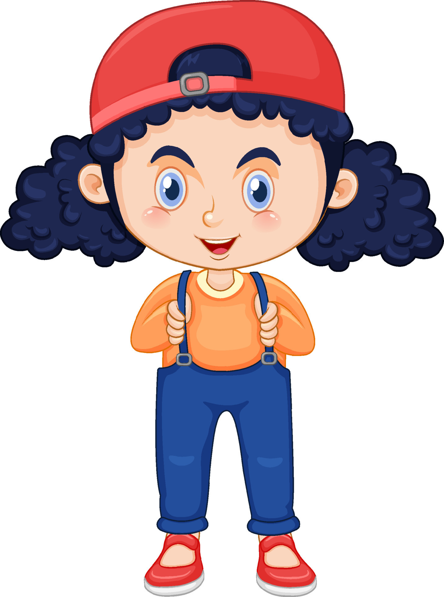 Cute girl cartoon character with curly pigtail hair 8138059 Vector Art