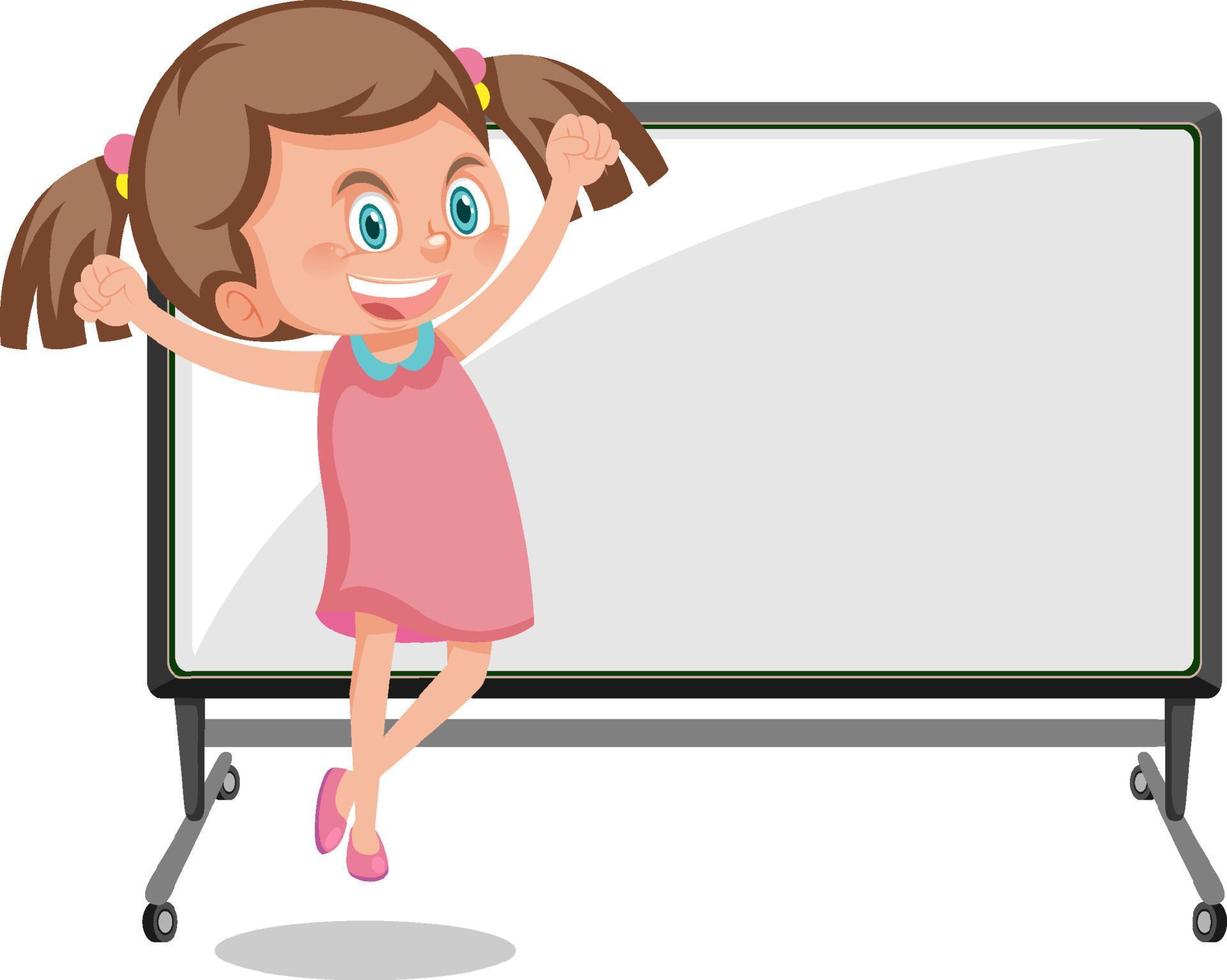 Cute girl holding blank board in cartoon style vector