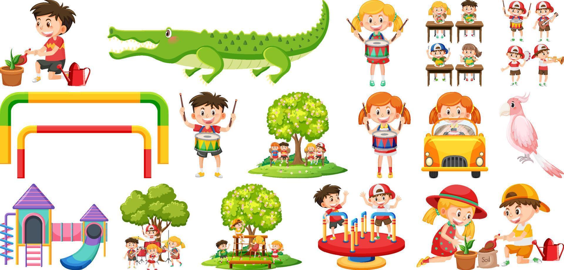 Set of cute kids and objects vector