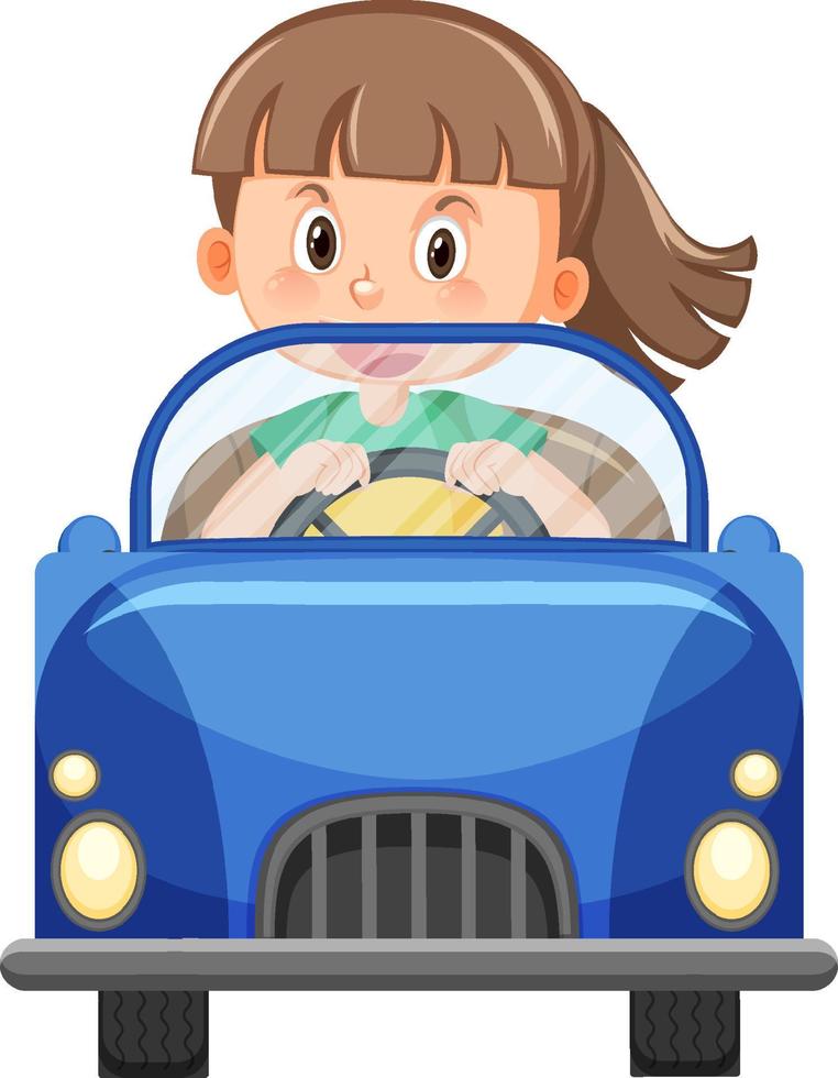 Cute girl driving car cartoon vector