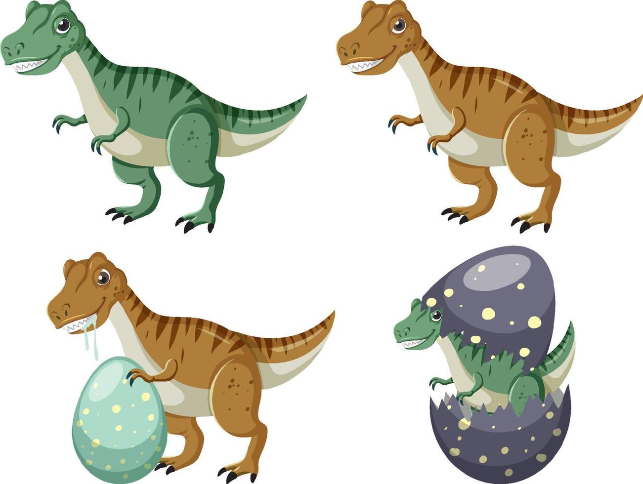 Set of cute dinosaur cartoon characters vector