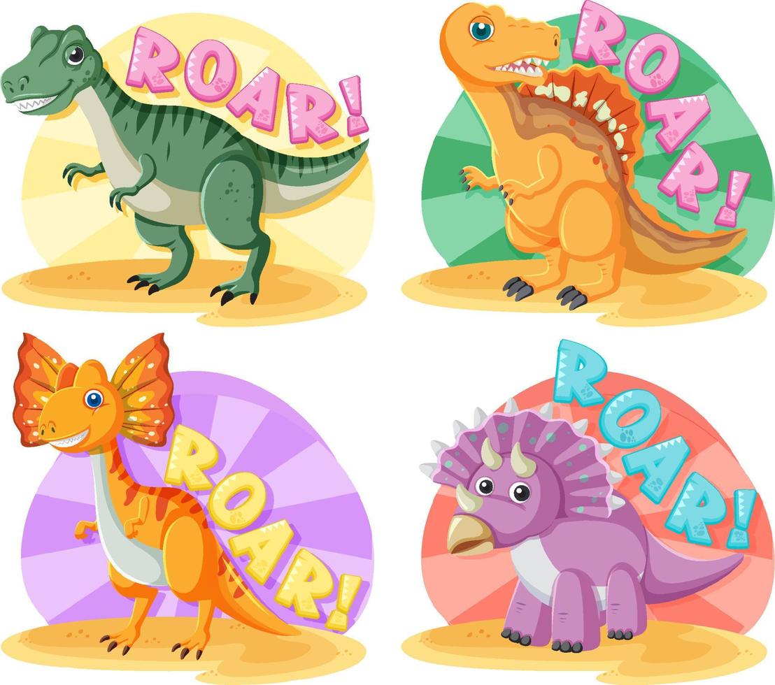 Set of cute dinosaur cartoon characters vector