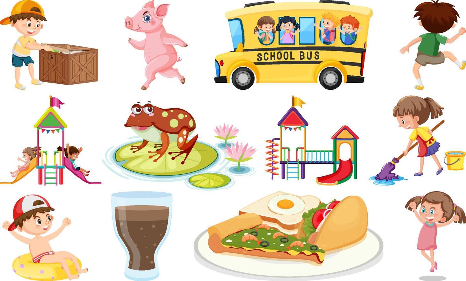 Set of different cute kids and objects vector