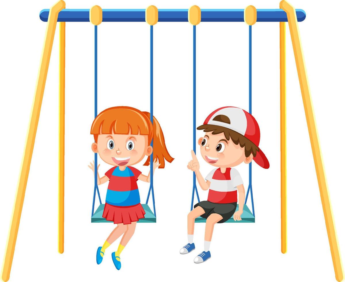 Kid on swing set playground on white background vector