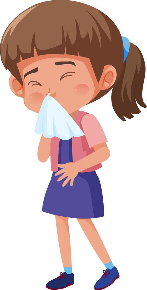 Sick girl with running nose vector