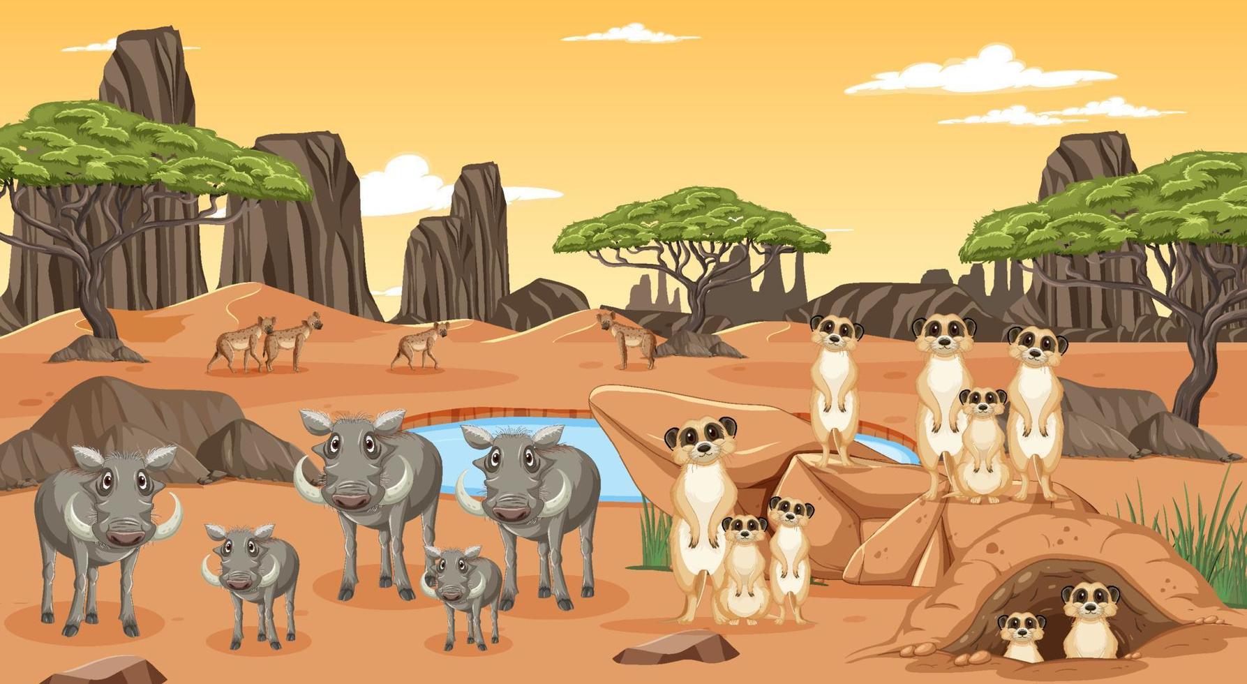 Dryland forest landscape with animals vector