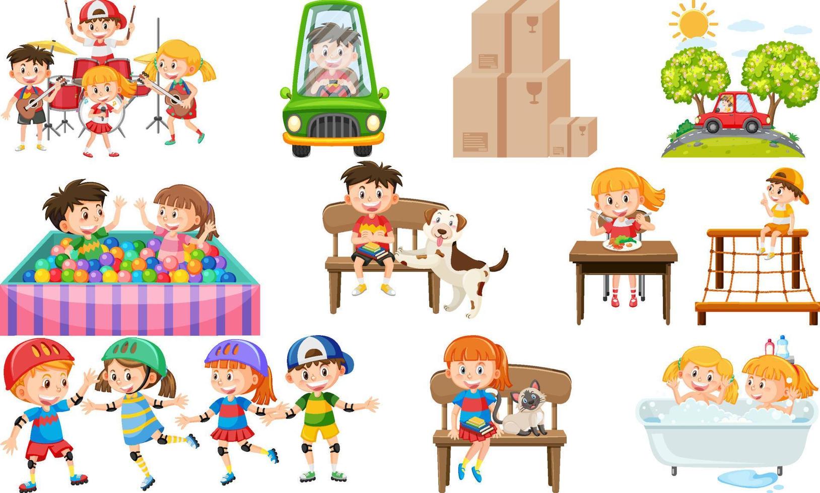 Set of cute kids and objects vector