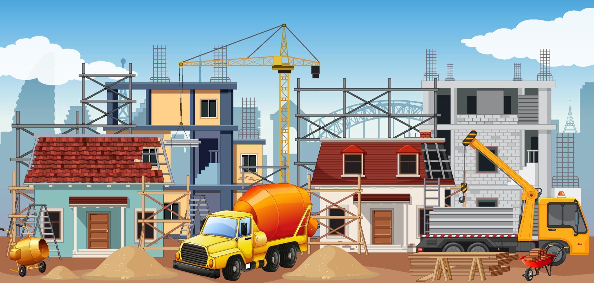 Building construction site scene vector